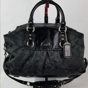Coach Black CC Jacquard Leather Ashley Satchel Bag